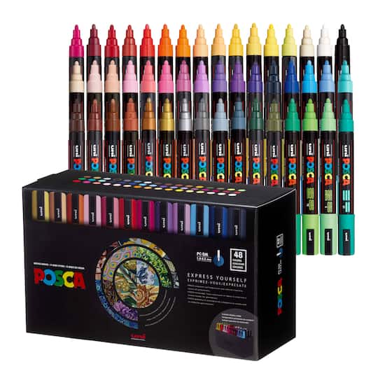 Michaels, uni® POSCA PC-5M 1.8-2.5mm Reversible Medium Tip 48 Color Water-Based Paint Markers – Category: Paint Markers